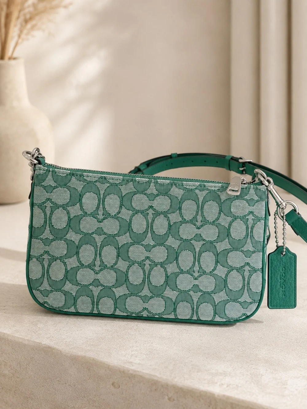COACH Green Signature Jacquard Wristlet